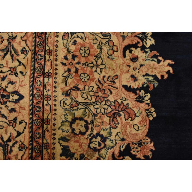 Sarouk Rug 9′ X 11’9” Blue Wool Semi-Antique Traditional Hand-Knotted Carpet For Sale - Image 11 of 15