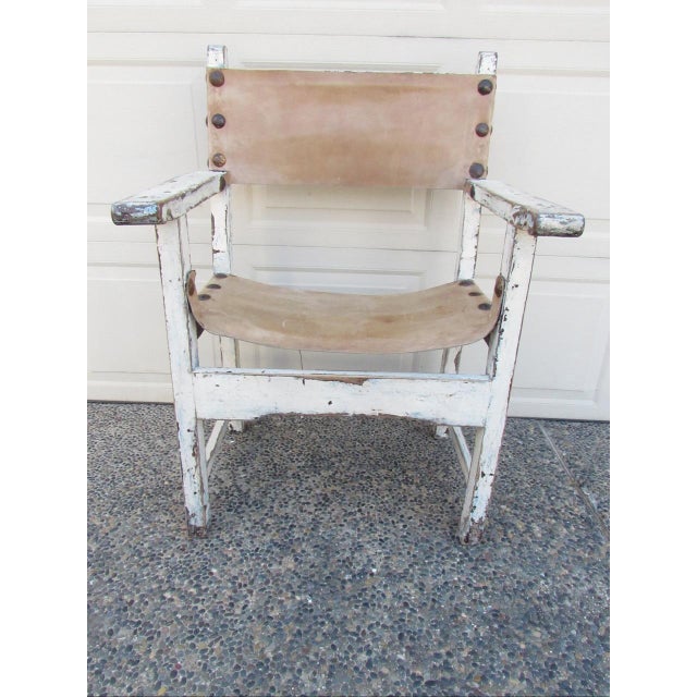 Rustic Antique Painted Spanish Armchair For Sale - Image 18 of 18