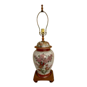 Mid 20th Century Satsuma Style Ceramic Ginger Jar Table Lamp Featuring Floral Motif