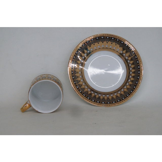 Late 20th Century Late 20th Century Yamasen Japan Fine Porcelain Espresso Cup and Saucer 2pc Set Gold Plated For Sale - Image 5 of 12