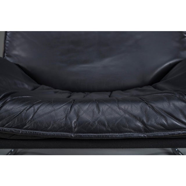 Animal Skin Bauhaus Lounge Chair in Black Leather attributed to Johan Bertil Häggström for Swed-Form / Ikea, Sweden, 1970s For Sale - Image 7 of 15