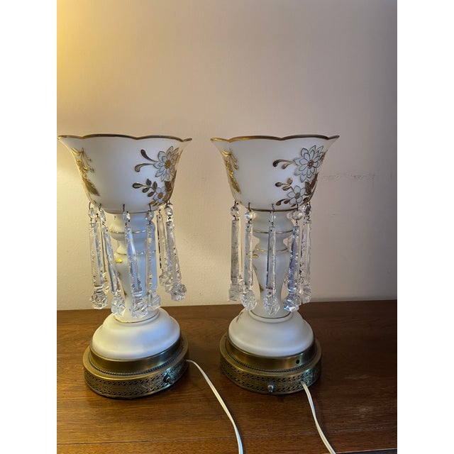 Vintage Mantle Lustres With Crystal Prisms - a Pair For Sale - Image 4 of 12