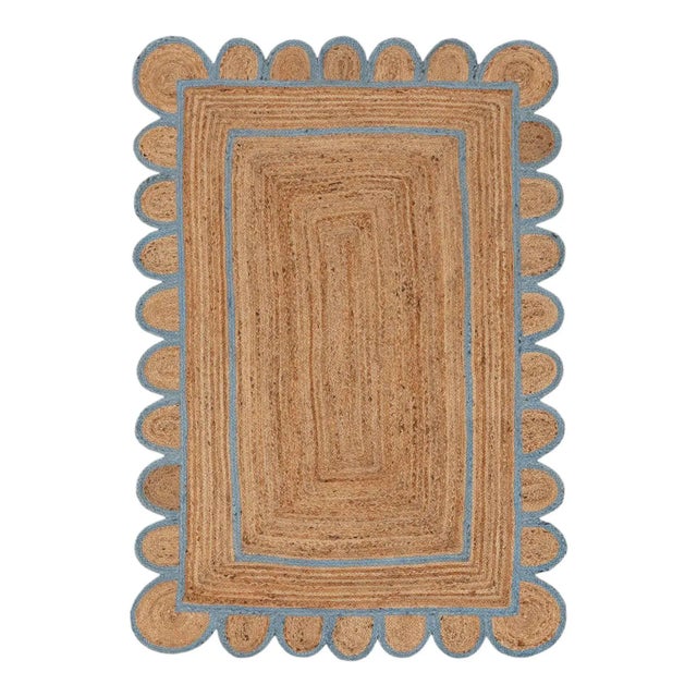Light Blue Scallop Jute Hand Made Rug - 5'x8' For Sale - Image 9 of 9