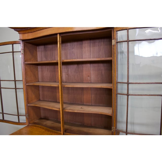 Wood Vintage Georgian Style Glazed Oak Bookcase, 1930s For Sale - Image 7 of 11