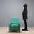 Armchair with foam padding and feather seat, leather upholstery. This piece is attributed to the mentioned designer/maker....