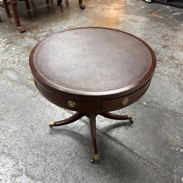 Regency Style Leather Top Drum Table, Late 20 Century For Sale In San Francisco - Image 6 of 12