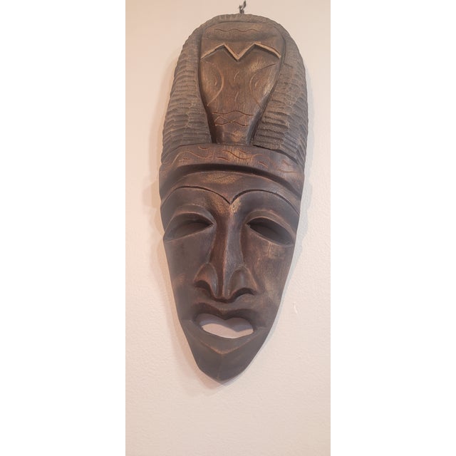 Pair of Hand Carved Wooden Tribal Face Mask Folk Art For Sale - Image 10 of 16