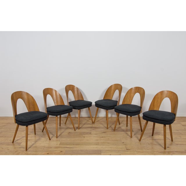 This set of six dining chairs was designed by Antonín Šuman and manufactured by the Czechoslovak furniture maker Tatra...