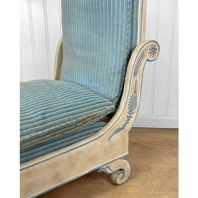 Vintage French Empire Style Blue Upholstered Chaise Lounge For Sale - Image 10 of 12
