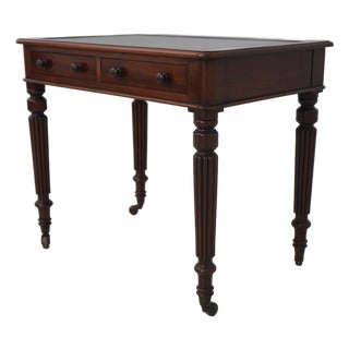 English Antique 2 Drawer Mahogany Leather Top Writing Desk For Sale