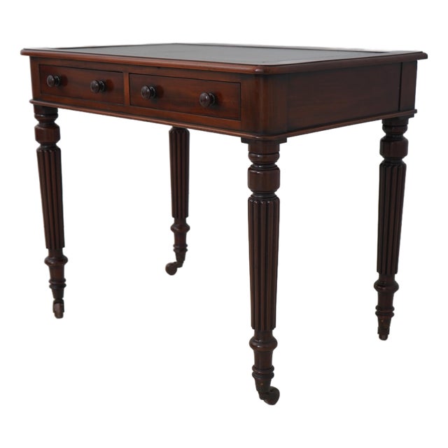 English Antique 2 Drawer Mahogany Leather Top Writing Desk For Sale