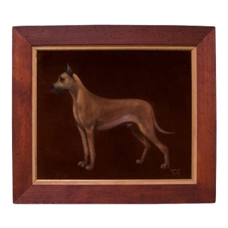 "Great Dane" Framed Oil on Velvet by Lawrence Shelby For Sale