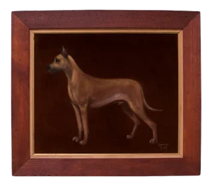 "Great Dane" Framed Oil on Velvet by Lawrence Shelby