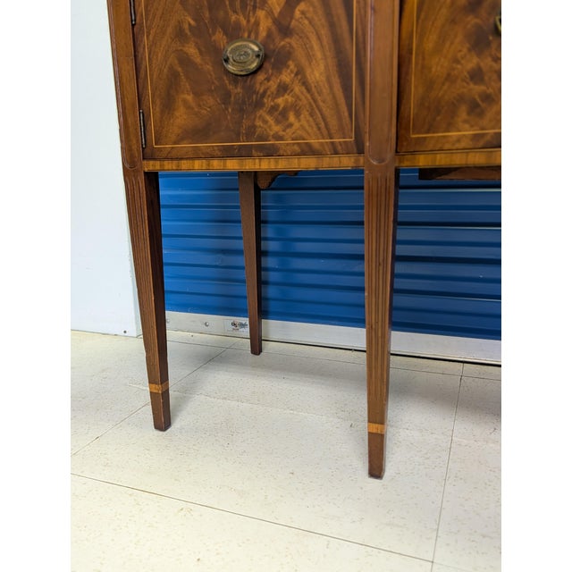 Brown Hepplewhite Colonial Revival Flame Mahogany Bowfront Sideboard/Buffet For Sale - Image 8 of 18