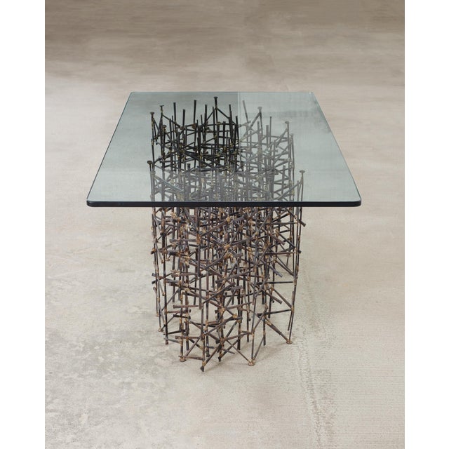 Marc Weinstein Attributed Brutalist Welded Nails Cocktail Table For Sale In Sacramento - Image 6 of 18