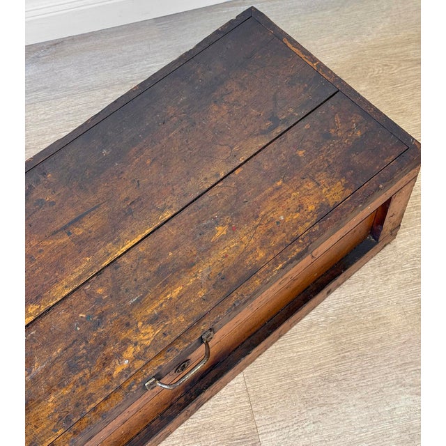 Antique Large Primitive Farmhouse Pine Storage Tool Chest For Sale - Image 9 of 14