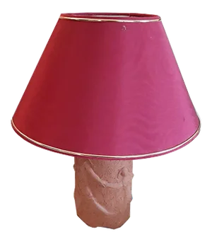 Vintage Table Lamp with Handmade Ceramic Column Base, Relief Decoration & Red Fabric Shade by Franke, 1977