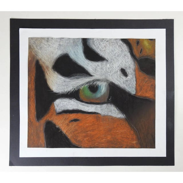 Pastel on paper painting of tigers eye by Paige Schrantz. Unsigned student work. Unframed, displayed mounted on white and...