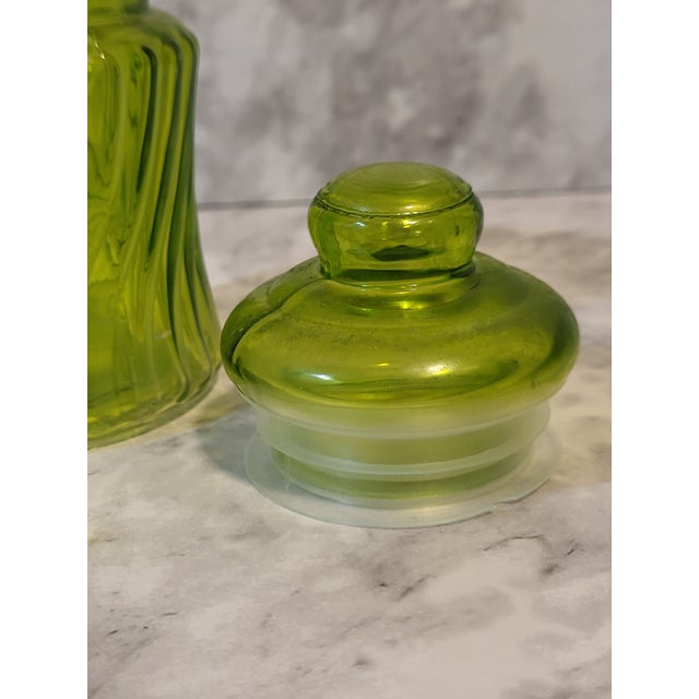 Vintage Green Glass Apothecary Jar With Optic Swirl For Sale - Image 9 of 13