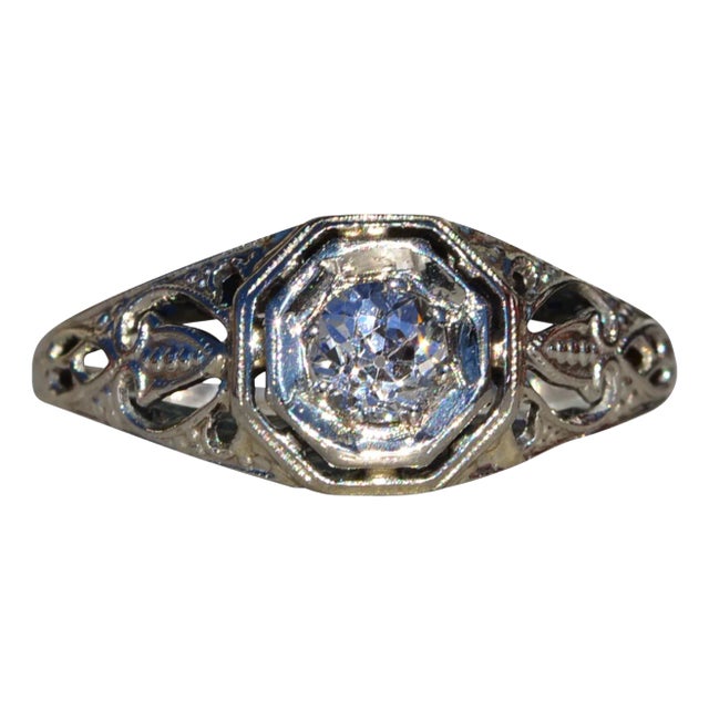 The Paconia: Ladies 18K White Gold Art Deco Diamond Engagement Ring For Sale