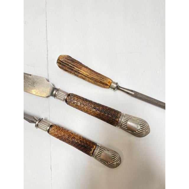 Victorian Silver Mounted Stag Handle 3 Piece Carving Set | Chairish