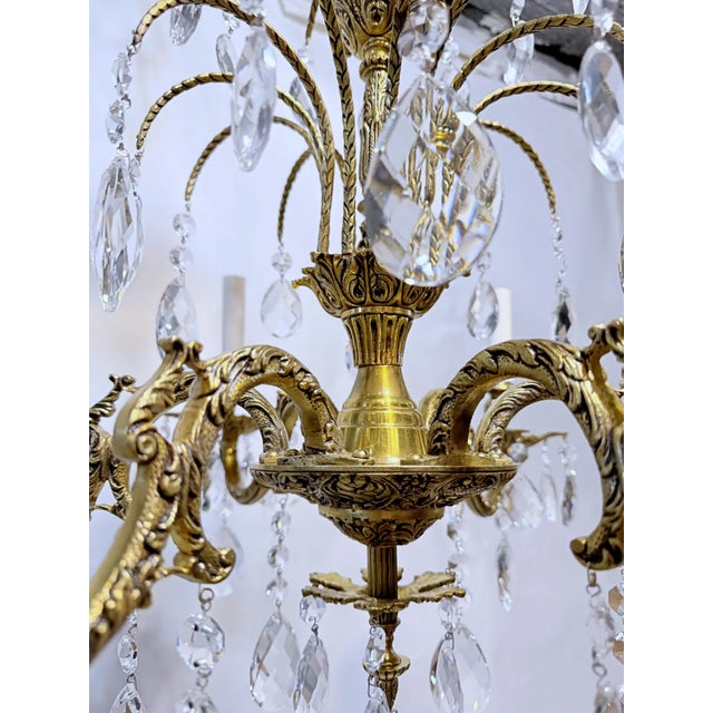 Bronze 1930's Ornate Bronze Chandelier With Crystal Pendant For Sale - Image 8 of 12