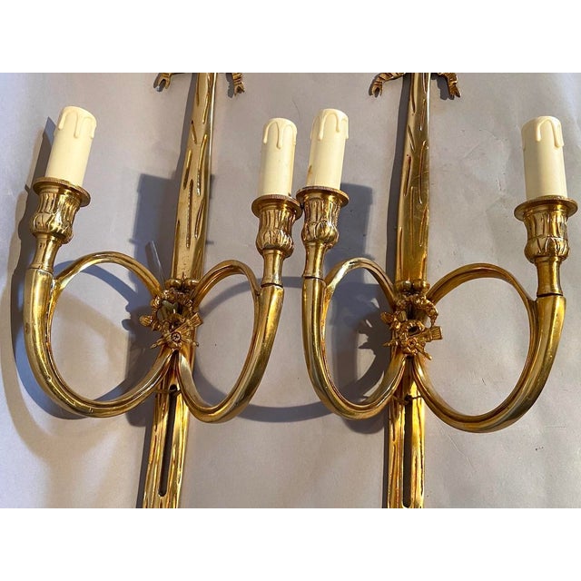 Late 20th C French Maker Louis XVI Bronze Wall Lamps /Sconces Pair For Sale - Image 6 of 12