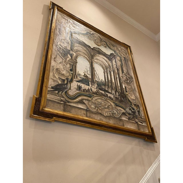 Ebanista brand: Capriccio II Painting Oil Painting on Canvas in Antiqued Gold & Dark Bronze Painted Frame with Scrafitto...