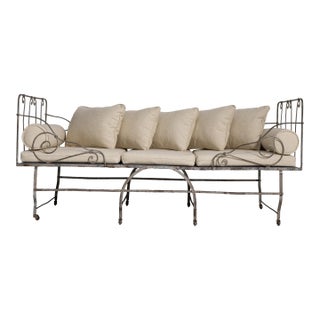 Early 20th Century French Wrought Iron Daybed With Cushions For Sale