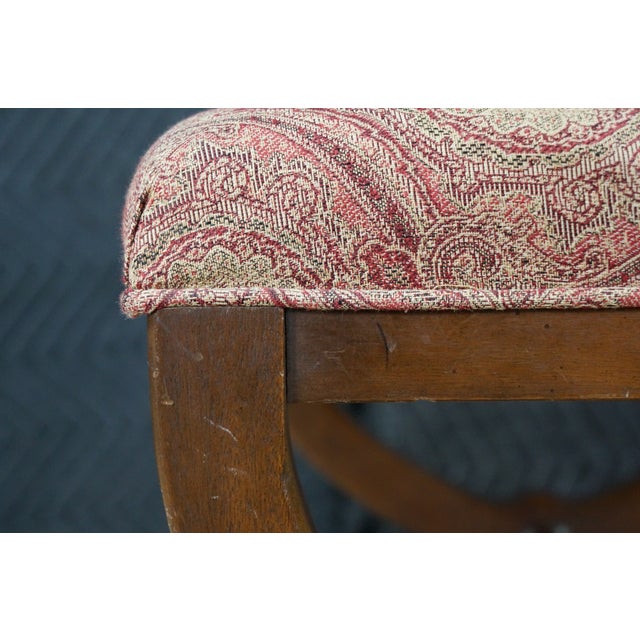 Antique English Regency Mahogany X Frame Paisley Tufted Ottoman Stool Bench For Sale - Image 16 of 18