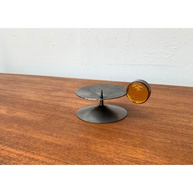 Scandinavian Brutalist Metal and Glass Candleholder by Gunnar Ander for Ystad, 1960s For Sale - Image 14 of 18