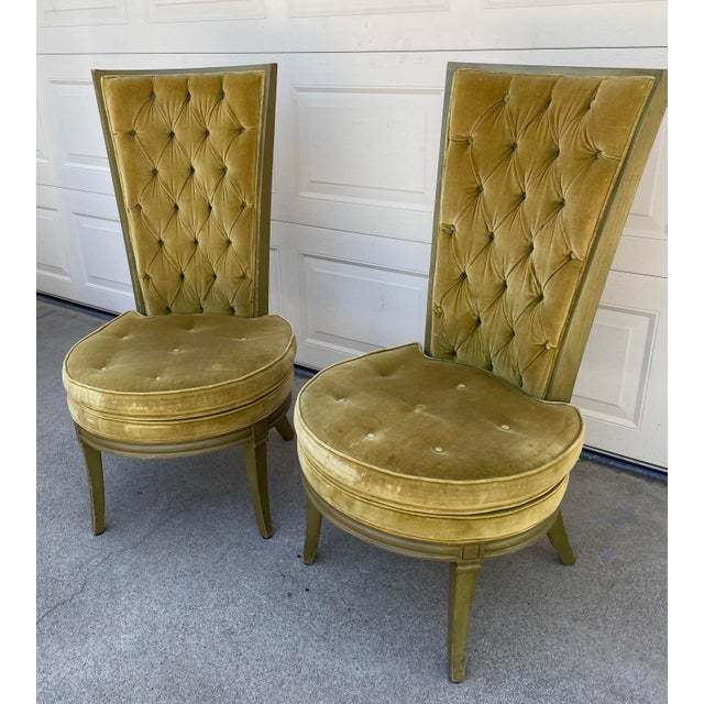 A striking pair of vintage Hollywood Regency high-back chairs by Lewittes & Sons of Taylorsville, North Carolina,...