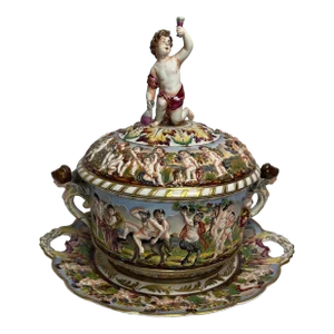 Antique Capodimonte Naples Decorated Porcelain Tureen & Underplate