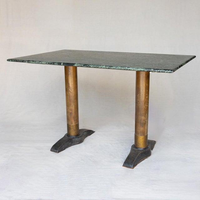 Art Deco 1960s Vintage Green Marble Rectangular Dining Table With Bronze Pedestal Base For Sale - Image 3 of 4