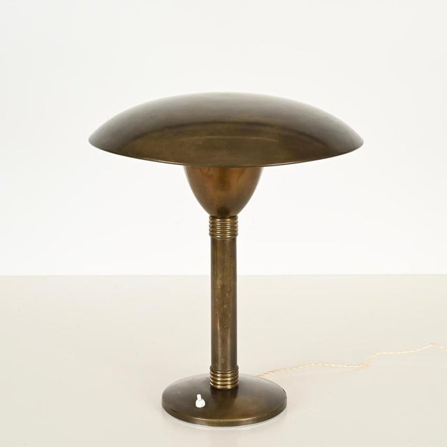 Art Deco Patinated Brass Mushroom Table Lamp, Italy, 1940s For Sale - Image 12 of 15