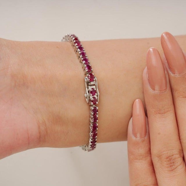 Not Yet Made - Made To Order 925 Sterling Silver Ruby Tennis Bracelet- Elegant Red Gemstone Fine Jewelry For Sale - Image 5 of 9