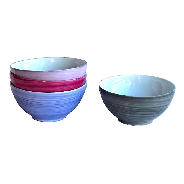 Offered is a set of fresh jewel toned hand painted porcelain bowls designed by Marie Daâge for Royal Limoges. This company...