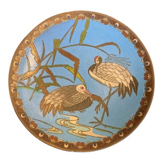 Early 20th Century Japanese Meiji Cloisonné Enameled Charger With Birds For Sale