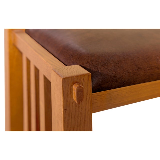 Mission Mission Spindle Stool - Quarter Sawn Oak & Leather Michael's Cherry For Sale - Image 3 of 13