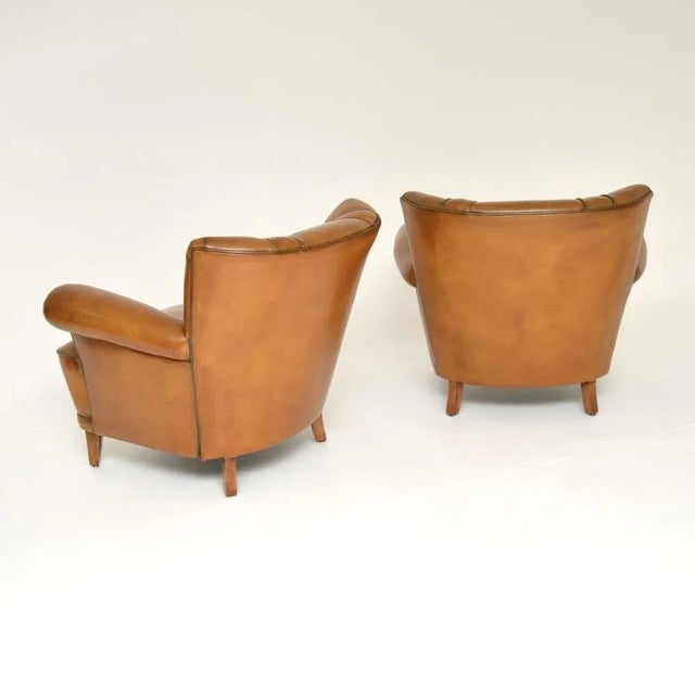 Vintage Swedish Leather Club Armchairs, 1940s, Set of 2 For Sale - Image 4 of 9