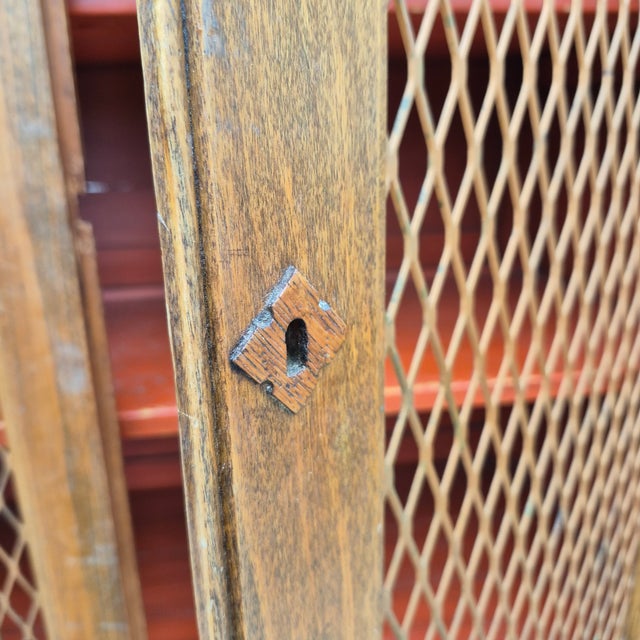 19th Century Antique Primitive Tall Screened Door Oak Pie Safe Jelly Cupboard Storage Cabinet For Sale - Image 9 of 17