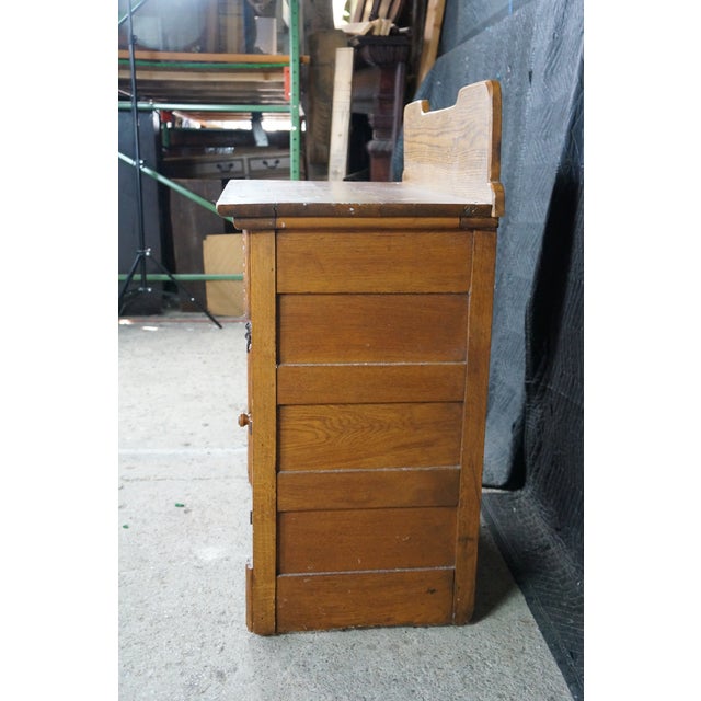 Antique American Victorian Oak Washstand Commode Chest Cabinet Backsplash For Sale - Image 11 of 18