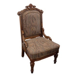 Antique Victorian Gothic Eastlake Walnut Parlor Chair Large For Sale