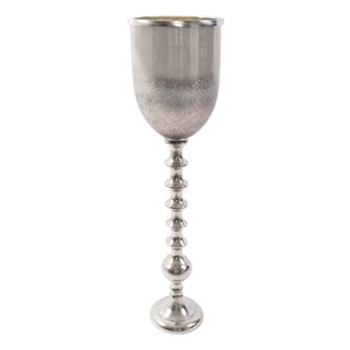Black Diamond Glass Chalise on a Nickel Turned Metal Stand- Large For Sale