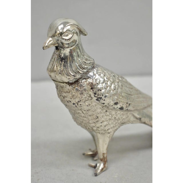Silver Vintage Mid Century Modern Silver Plated Pheasant Peacock Bird Figurines - Pair For Sale - Image 8 of 17