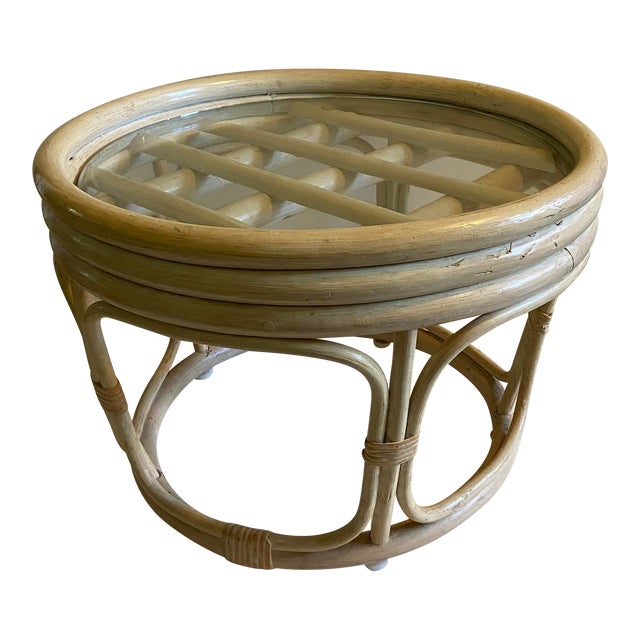 Vintage Small Rattan Glass Top Table Chairish