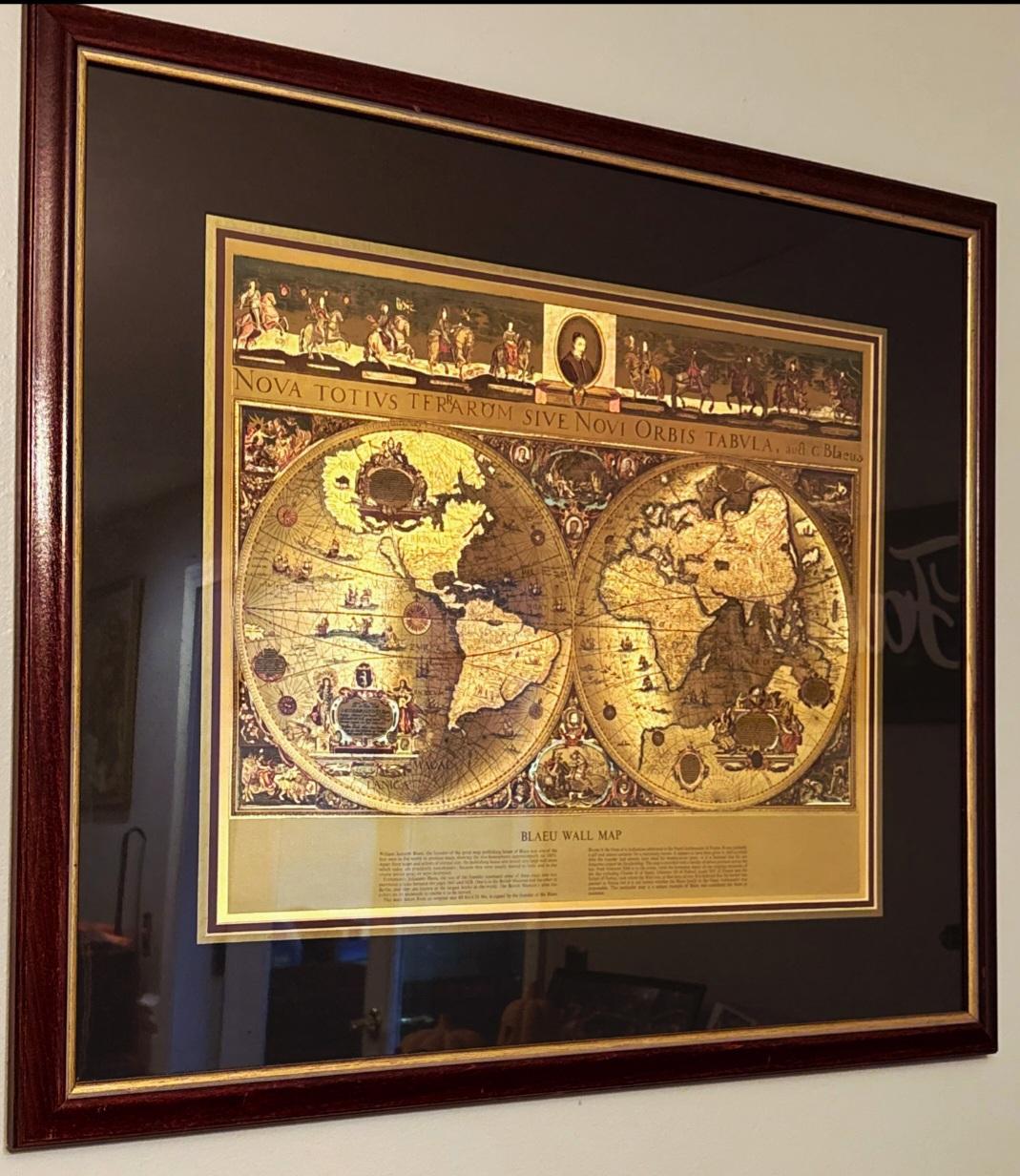 1960s Blaeu Wall Map Nova Totius Terrarum Orbis Tabula, Mounted