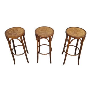 1940s Vintage Bentwood Bar Stool by Thonet - Set of 3 For Sale
