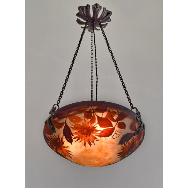 Daum French Art Deco Pendant Light by Daum & Majorelle - 1925 Cameo Chandelier France For Sale - Image 4 of 13