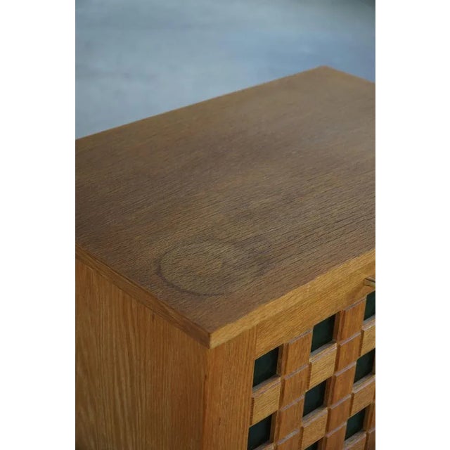 Glass Mid-Century Modern Danish Bar Cabinet in Oak with Green Glass, 1960s For Sale - Image 7 of 18